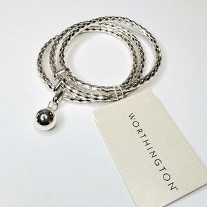 Worthington Silver Toned Multi Strand Polished Ball Charm Bracelet One Size NWT
